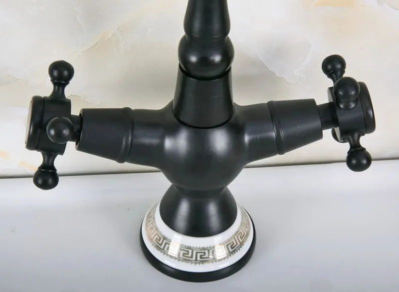 Oil Rubbed Bronze Dual Cross Handles Ceramic Base Bathroom Kitchen Basin Sink Faucet Mixer Tap Swivel Spout Deck Mounted mnf647