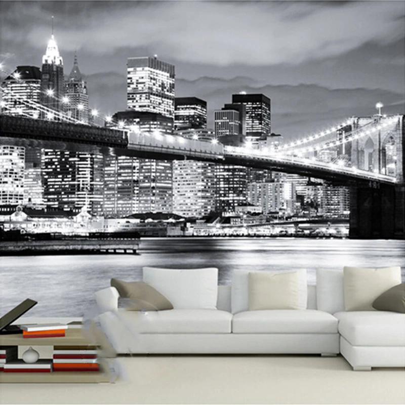 マンハッタン橋 ニューヨーク ヨーロッパとアメリカの都市の白黒の壁紙 Backdrop Wallpaper Custom Muralliving Room Wallpaper Aliexpress