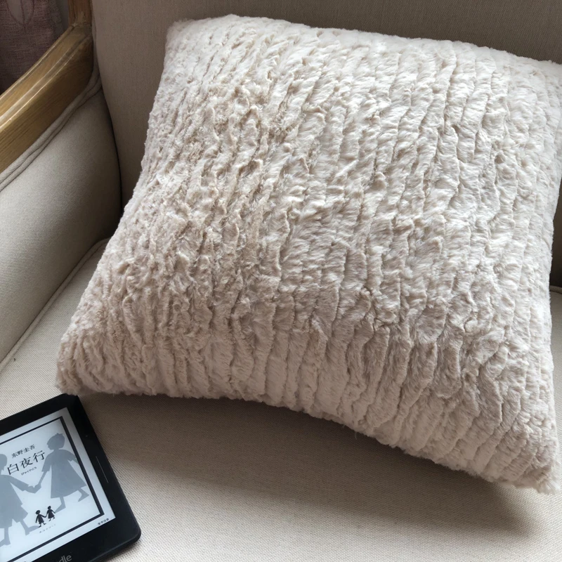 

45X45cm/55x55cm simulation rabbit fur cream white cushion cover fluffly plush pillowcase throw pillow cover soft household decor