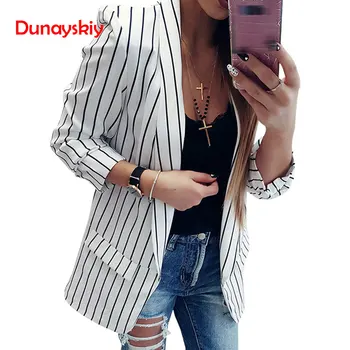 

Fashion Casual Blazers Slim Fit Women Formal Tops Office Work Open Front Notched Striped Ladies Blazer Coat