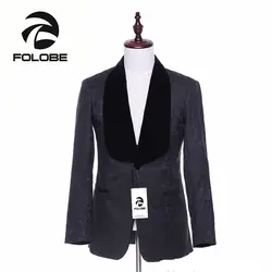 FOLOBE мужские пиджак куртка Slim Fit черный жаккард пиджак пальто с длинным рукавом Ceket Мужской Блейзер Hombre мужской M30