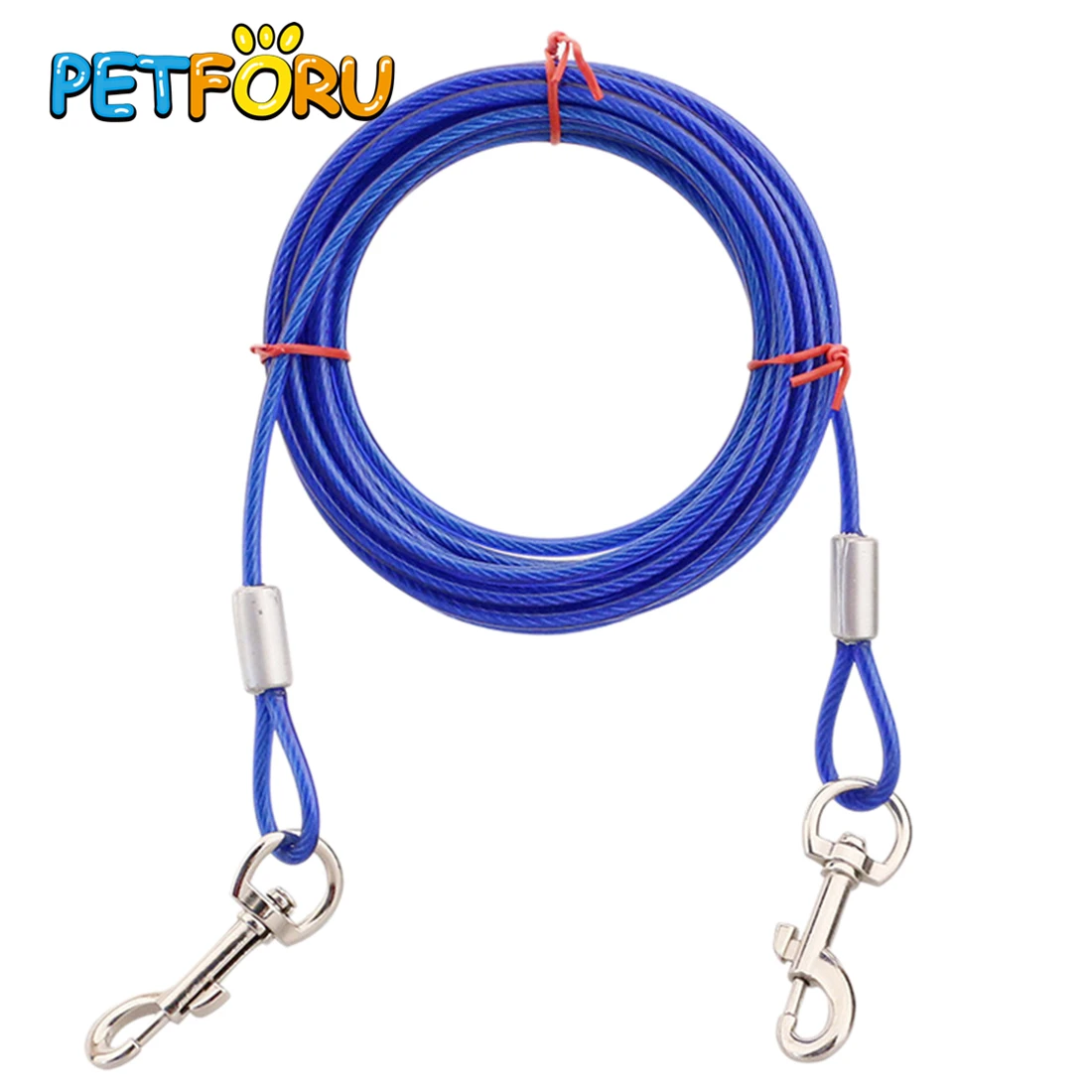 

Petforu 10M Steel Wire Tow Rope Leash Cable with Dual Heads Metal Hooks Lead Strap for Pet Cat Dog