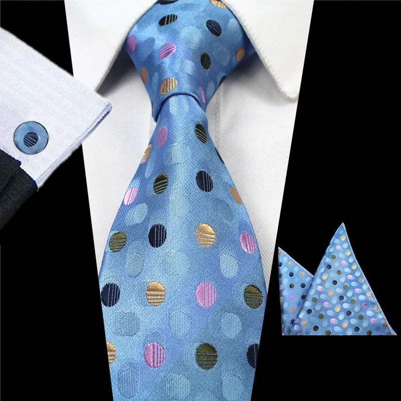 Men Tie Set Silk Jacquard Woven Plaid Ties Handkerchief Cufflinks Set Striped Wedding Necktie RBOCOTT Classic 8cm