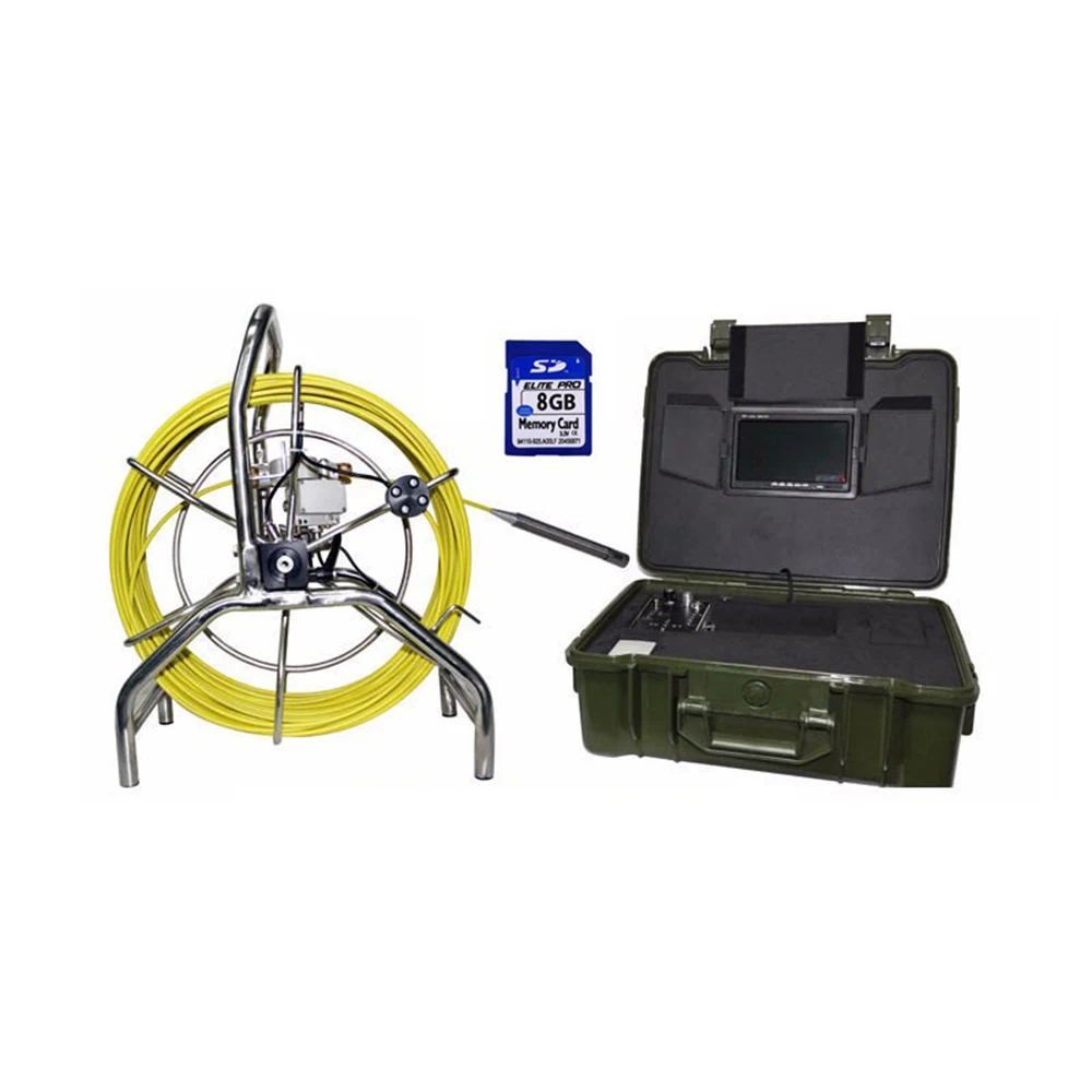 

512Hz Transmitter Drain Pipe Inspection Camera With 60m Cable DVR Recorder Keyboard,7mm Fiberglass 7'Color LCD 12pcs Leds Camera