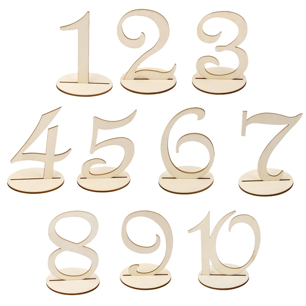 MDF Wooden 10cm Table Numbers 1-10 with Base Wedding Birthday Party