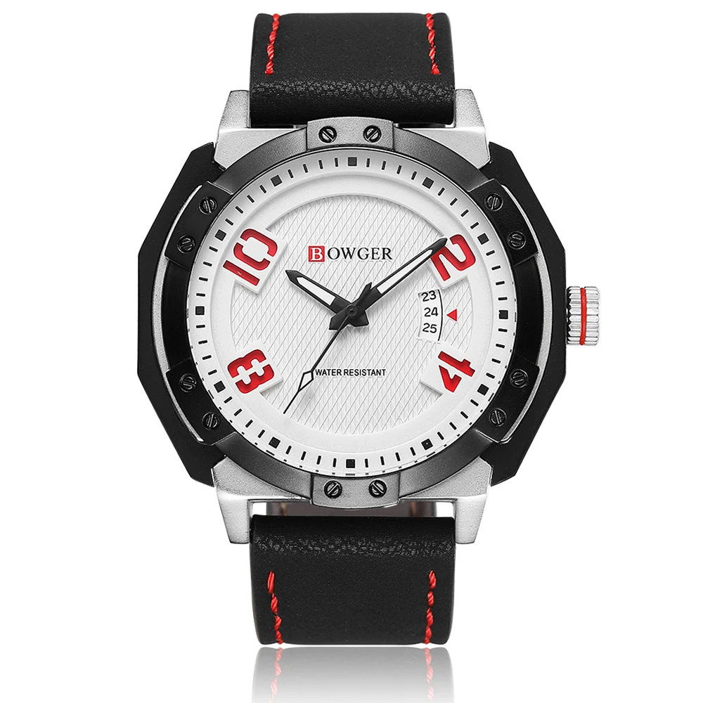 2018 BOWGER Men's Fashion Sport Watches Men Quartz Analog Date Clock Man Leather Military Waterproof Watch Relogio Masculino (13)