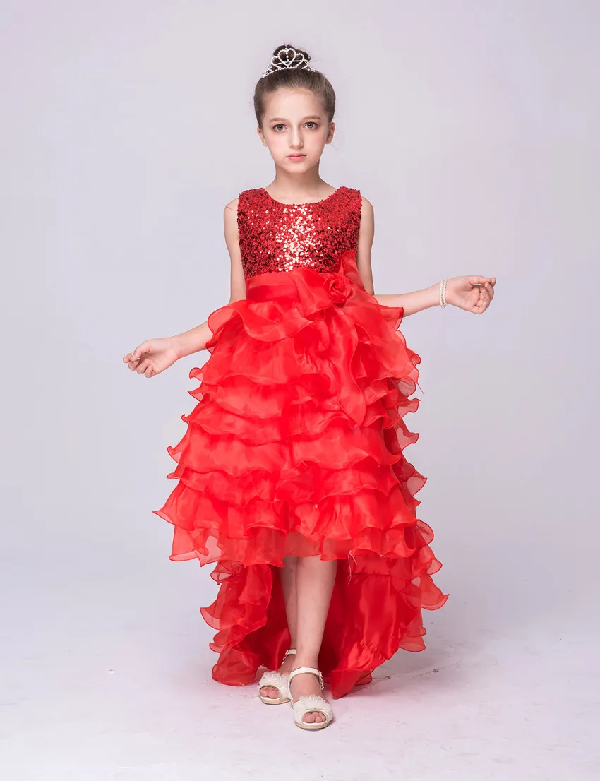 

Nicoevaropa 2018 Christmas Girls Party Dresses Children Sleeveless Sequined Tail Layered Wedding Dresses Kids Bridesmaid Vestido