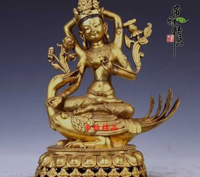 

Tibet Bronze Copper 24K Gold Gild Duck Tara Kwan-yin Guanyin Bodhisattva Statue