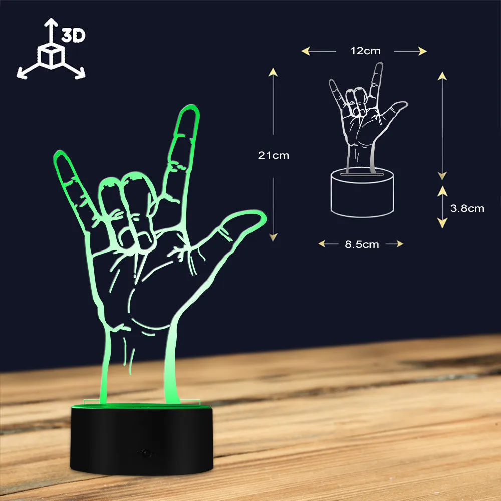 Rock Hand Sign светодиодный светильник креативный 3D оптический иллюзионный светильник Новинка Настольная лампа тяжелый металл рок музыка вентиляторы светодиодный Декор ночной Светильник