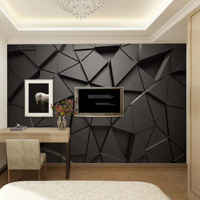 Modern Creative 3D Geometric Abstract Gray Triangle Large Mural 3D  Wallpaper Living Room TV Wall …