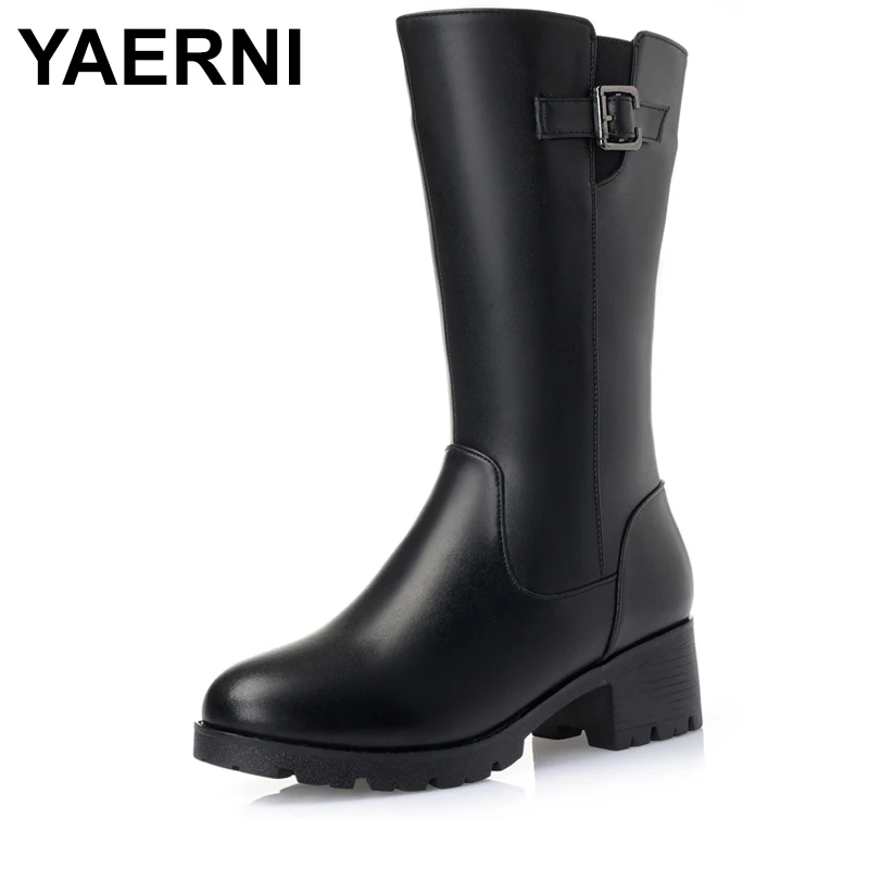 YAERNI Fashion Women Genuine Leather Boots Thick Wool Winter Warm Shoes Woman Snow Boots Mid-calf High Heels Platform Boots E395 YAERNI Fashion Women Genuine Leather Boots Thick Wool Winter Warm Shoes Woman Snow Boots Mid-calf High Heels Platform Boots E395