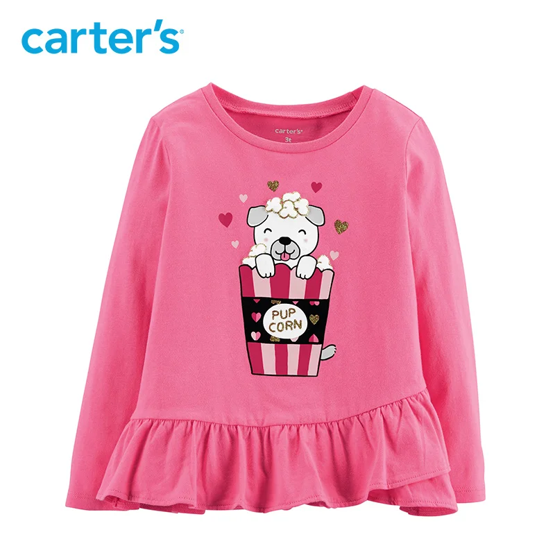 

Carters Glitter Pup Corn Ruffle Tee 2019 Spring fashion long sleeve ruffle girls tops Cotton children's clothes 253i327