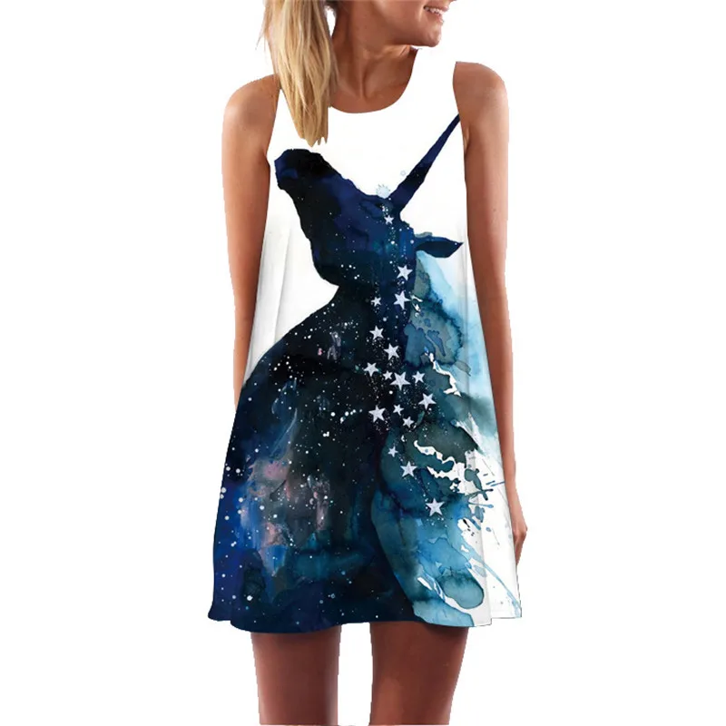 Женское летнее платье Бохо космическое Галактическое шифоновое пляжное платье с принтом Сарафан-туника свободное мини-платье для вечеринки vestidos De Verano - Цвет: LYQ-503