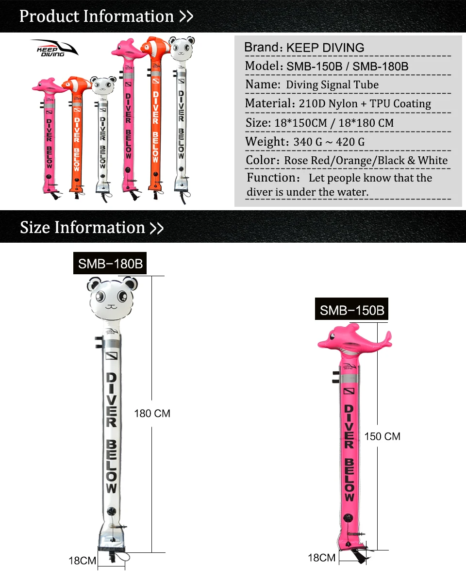 1,5 м/1,8 м животные Дайвинг надувная безопасная колбаса сигнальный поверхностный Буй(SMB) трубка
