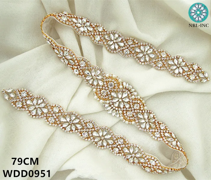 

(30pcs)Wholesale wedding beaded rhinestone crystal appliques gold IRON ON for wedding dresses belt WDD0951