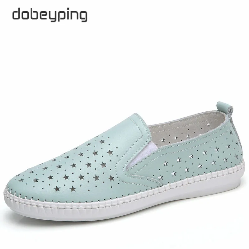 Dobeyping/ г. Новая летняя обувь женская обувь из натуральной коровьей кожи на плоской подошве женские лоферы без шнуровки, однотонная женская обувь с вырезами - Цвет: Blue Hole