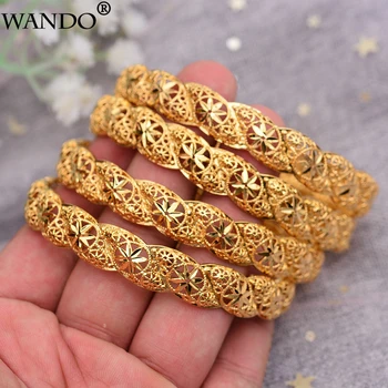 

WANDO 4Pcs New Fashion lady Luxury Gold Color Jewelry Bangles Flower Ethiopian African Women Dubai Bracelet Party wedding Gifts