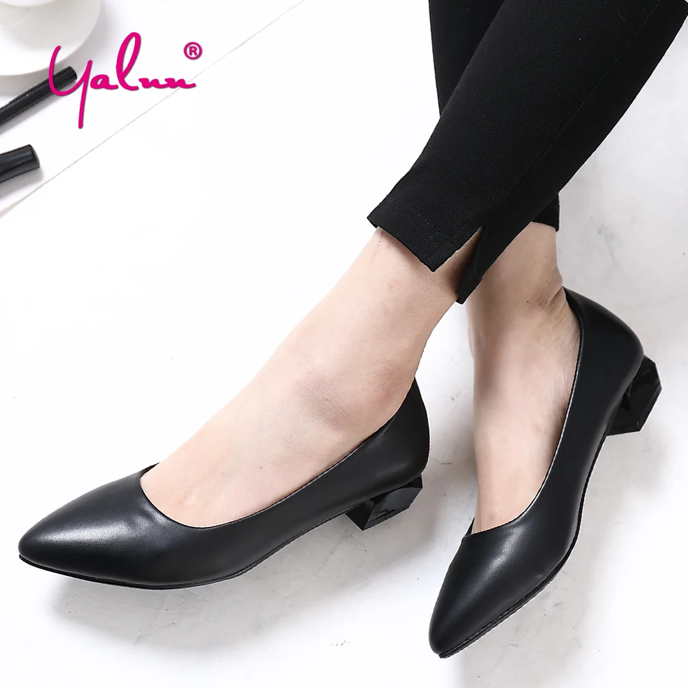 Black and White 3cm Low Heel Pumps Leather Summer Slip On Ladies Office