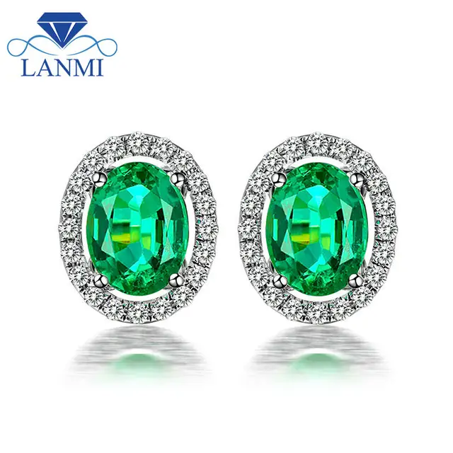 Fashion Las 2 29ct Colombia Emerald Gemstone Stud Earrings Solid Fashion Las 2 29ct Colombia Emerald Gemstone Stud Earrings Solid 14k White Gold Natural Diamond