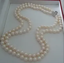 ¡ Caliente! 2 fila 7-8mm Blanco de agua dulce collar de perlas 17-18 pulgadas DIY joyería moda mujer fabricación hecha a mano de diseño
