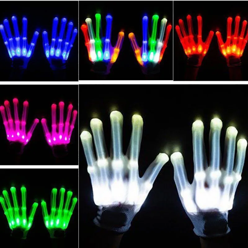 

Pair of Colorful LED Gloves Rave Light Finger Lighting Flashing Gloves Unisex skeleton Glove