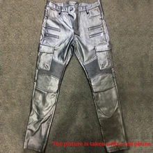 Для мужчин, кожаные штаны, брюки тренировочные брюки в байкерском стиле тонкие кожаные узкие рок штаны в обтяжку в готическом стиле, кожаные штаны для Для мужчин TJ010