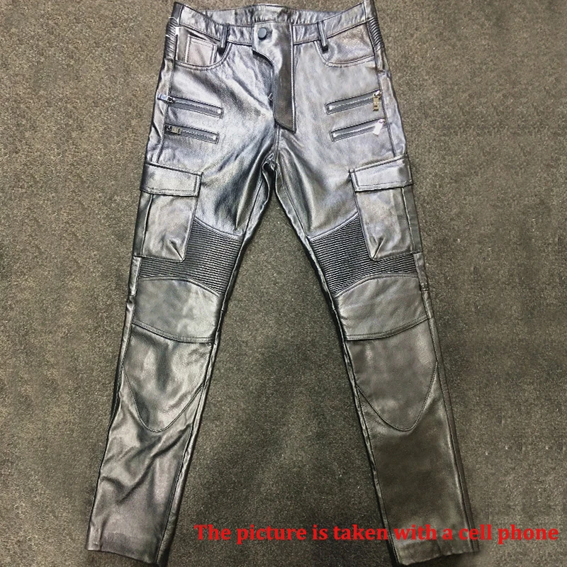 Mannen Lederen Broek Biker Broek Motorfiets Slanke Lederen Skinny Rock Broek Strakke Gothic Leren Broek Voor Mannen TJ010