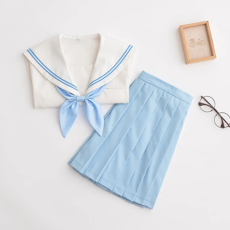 

2019 summer sailor suit students school uniform for teens preppy style cos uniform jk japanese seifuku bow skirt shirt