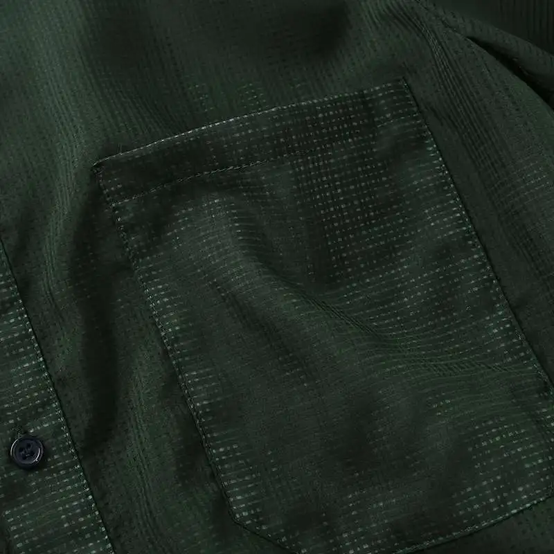 Летняя мужская рубашка Хэнли короткий рукав карманы однотонные уличные стильные свободные полупрозрачные пляжные дышащие брендовые рубашки Camisa