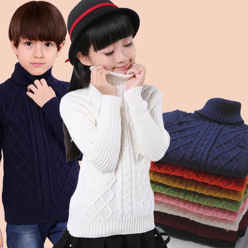 

Children Baby Boys Sweater Turtleneck Sweater Stripe Cottons Girls Sweater Winter Children Clothing Kid Knitted Pullover 2-13T