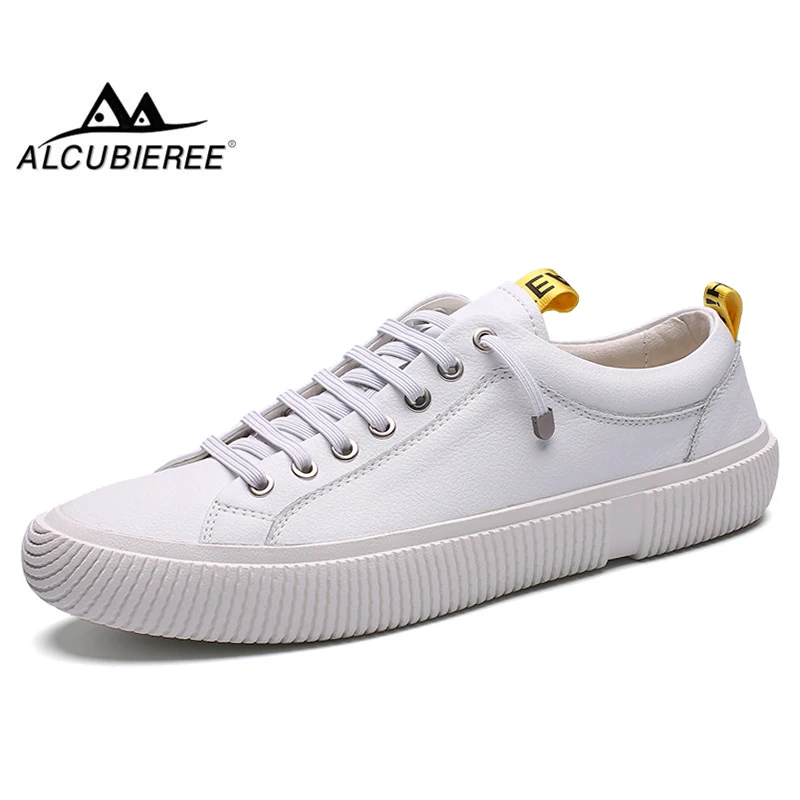 

ALCUBIEREE 2019 Trend Lace-up Flats Skateboarding Shoes for Man Genuine Leather Casual Shoes Men's High Quality Sneakers Hommes