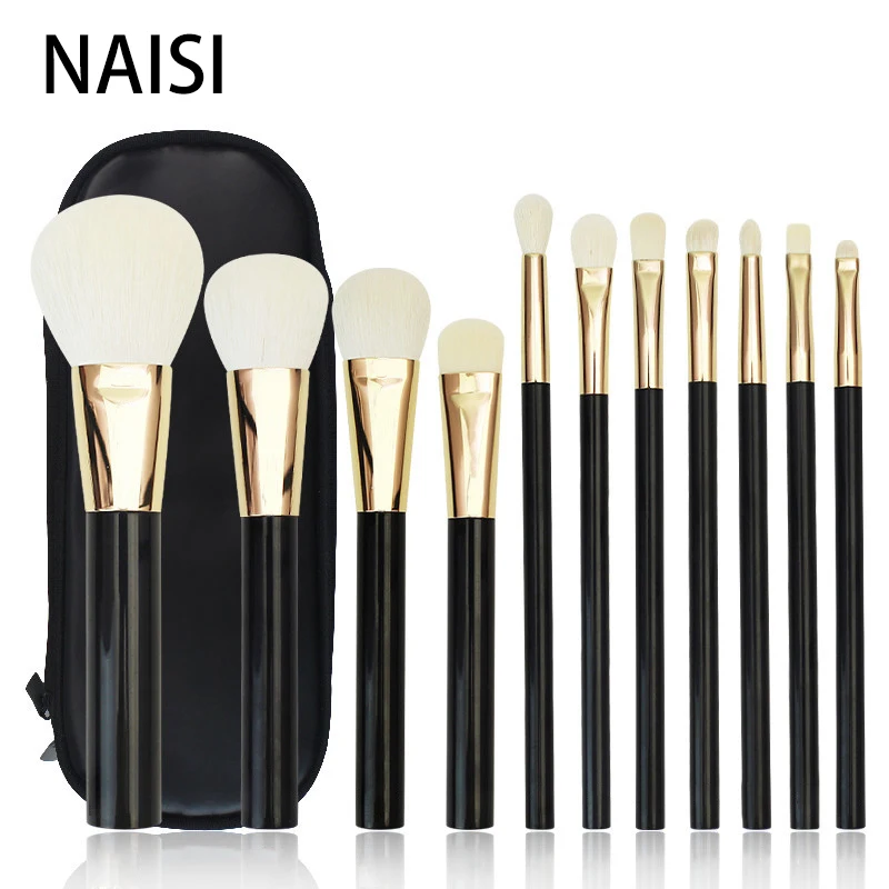 

NAISI 11PCS makeup brushes set professional foundation powder make up brush tool kit Actylic handle high quality goat hair