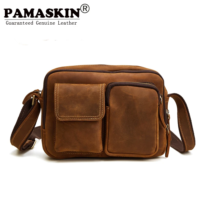 PAMASKIN Brand Men Bag Premium Genuine Leather Man Single Shoulder Bags