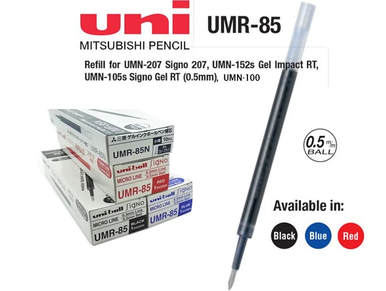 6x одношариковый UMR-85, гелевый роллер, заправка 0,5 мм, подходит для UMN-207, UMN-105, UMN-152, японские канцелярские принадлежности