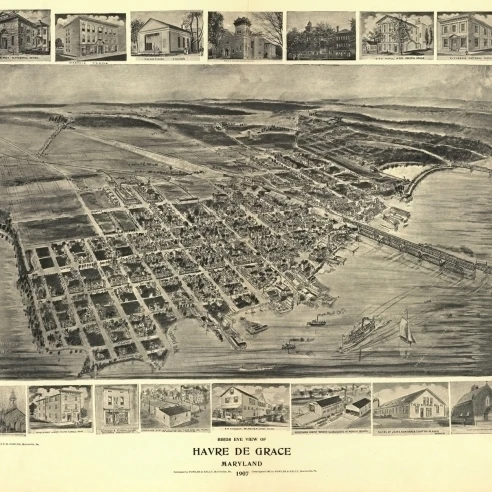 Antique Map of Havre de Grace Maryland 1907 Hartford County Poster Print (18 x 24)