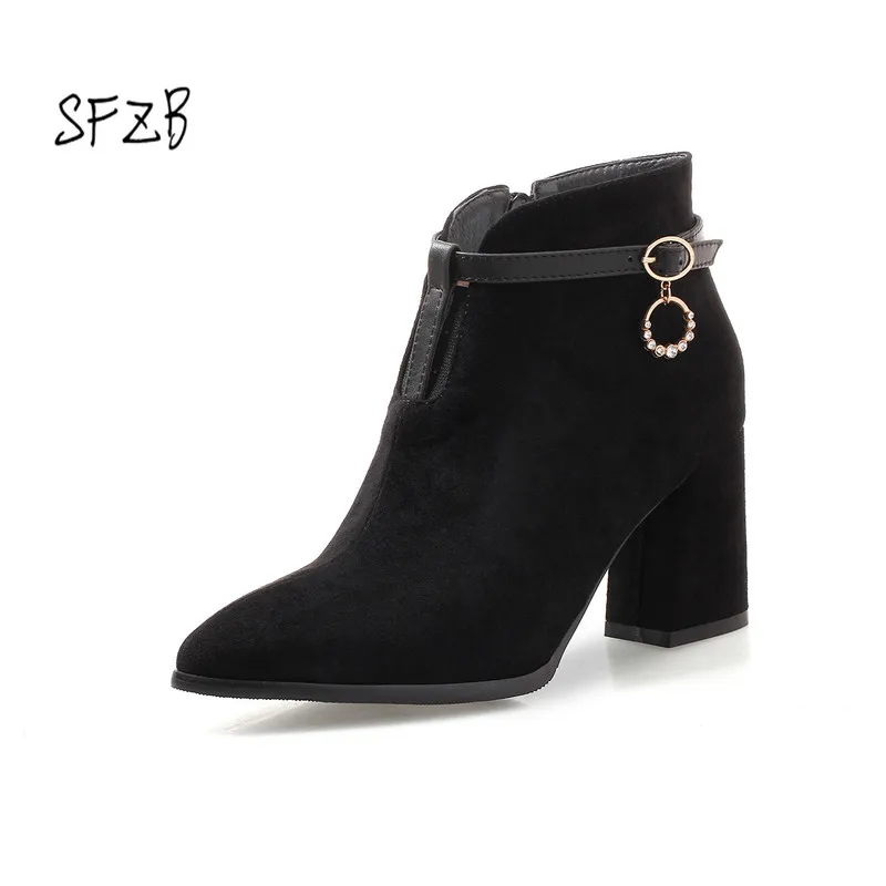 

SFZB Women Ankle Boots Platform All Match Square High Heel Winter Shoes Women Motorcycle Boots Big Size 34-46