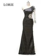 2016 atemberaubende Nixe-abschlussball Schwarz Pailletten Sheer Schulter Kristalle Vestido De Noche Long Sleeve Formale Abendkleider