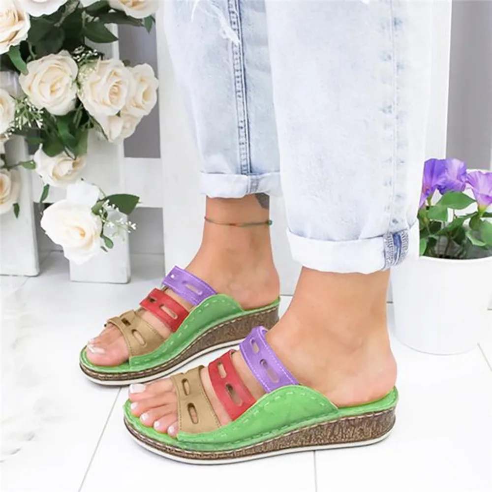 2019 Women's fashion plus size gladiator sandals ladies casual wedge with color matching platform sandals slippers 40J2 (12)