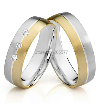 

2014 Classic Bicolor Handmade sona CZ stone titanium wedding bands lovers engagement rings for women and men