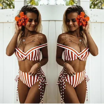 

High Waist Swimsuit 2019 Women New Arrival Sexy Striped Bodycon Swimwear Women Brazilian Bikini Set Beachwear Swimsuit Bathing
