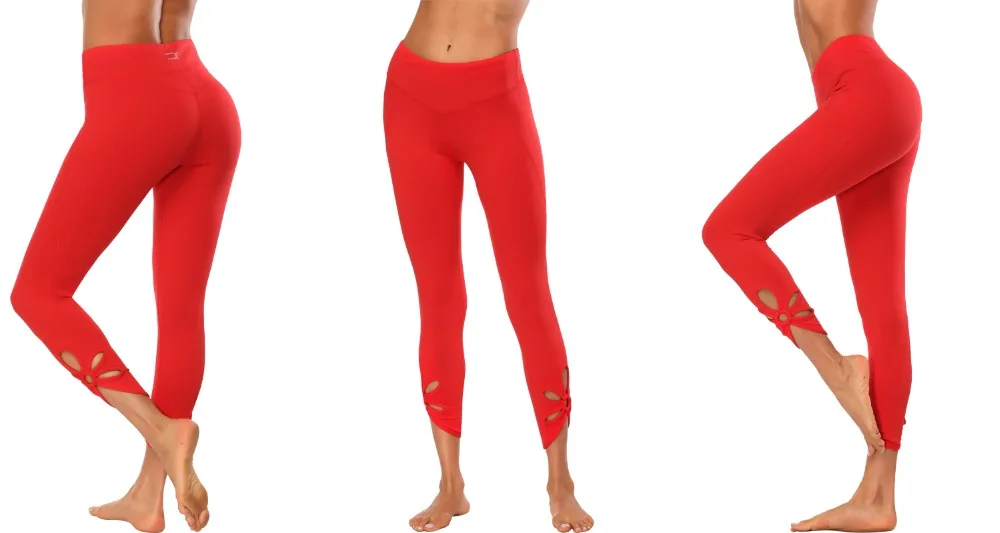 Yoga Pants Women High Waist Hollow Out Flower Sport Leggings 5 Colors Yoga Elastic Ninth Pants Gym Slim Fitness Active Wear 2018