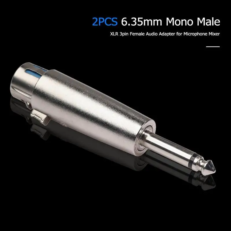 2pcs 6.35mm Mono Male to XLR 3Pin Female Audio Adapter for Microphone Mixer