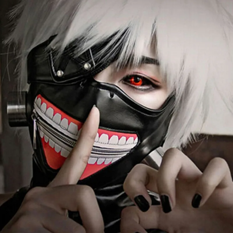New Tokyo Ghoul Kaneki Ken Cosplay Mask Black And White Zipper PU Leather Masks Women Men Fancy Ball Cosplay Props