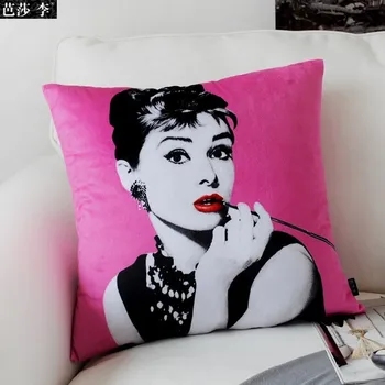

Free Shipping! Printed Audrey Hepburn Pillow Cover Cushion Cover 45cmx45cm Pink Colorway