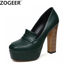 Otoño primavera Vintage zapatos de tacón alto Mujer Sexy zapatos de plataforma Zapatos negro verde tacones OL señoras fiesta Oficina zapatos