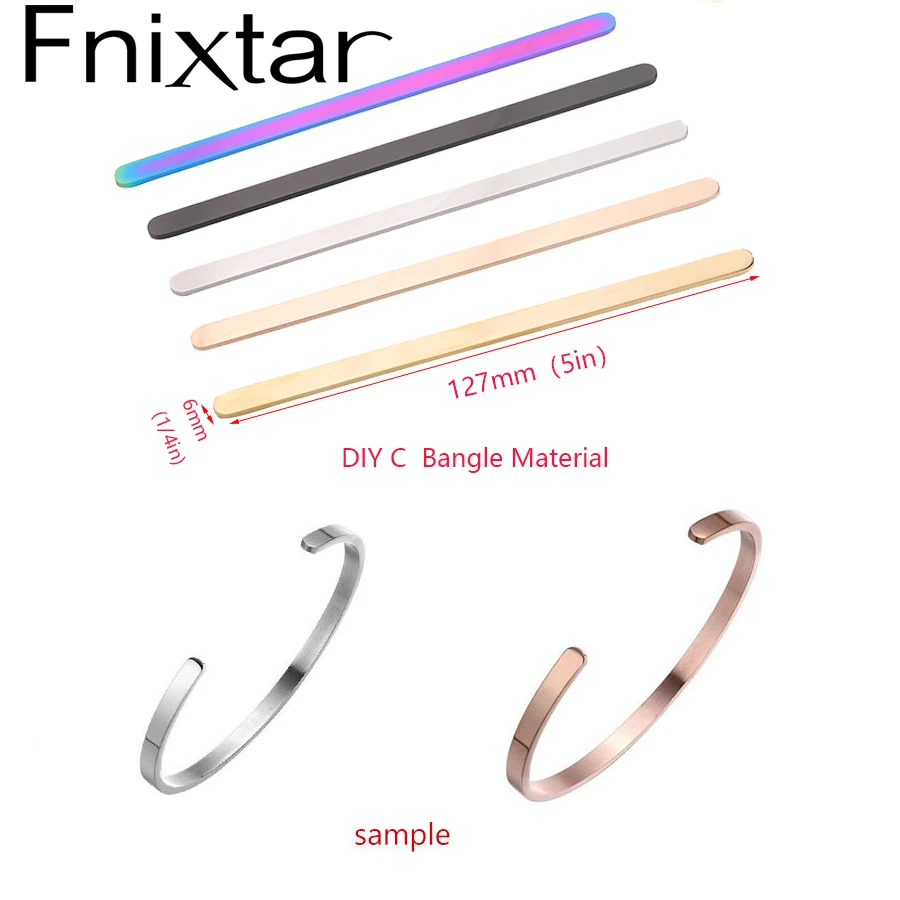 

Fnixtar DIY C Open Cuff Bangle Material Mirror Polishe Stainless Steel Rectangle Blank Stamping Tigs 1/4 *5in10pcs/lot