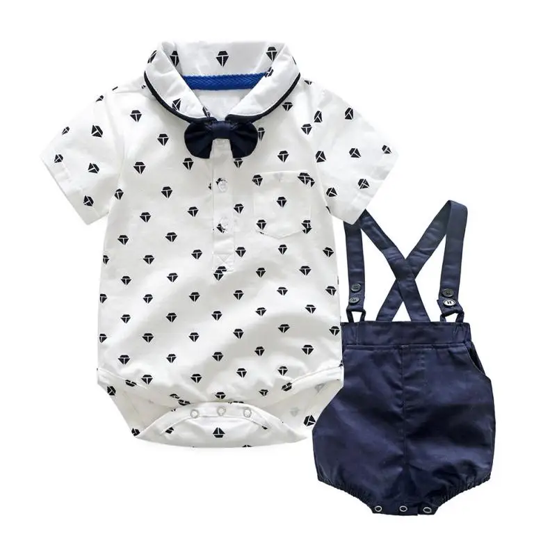 

Kids Baby Boys Summer Smart Gentleman Bowtie Shirt Romper+Suspenders Shorts Set preppy fashion style baby clothes August 8