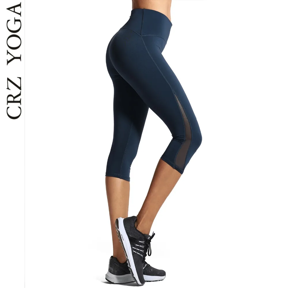 

CRZ YOGA Women's High Waist Squat-Proof Capri Cropped Mesh Workout Leggings with Pocket