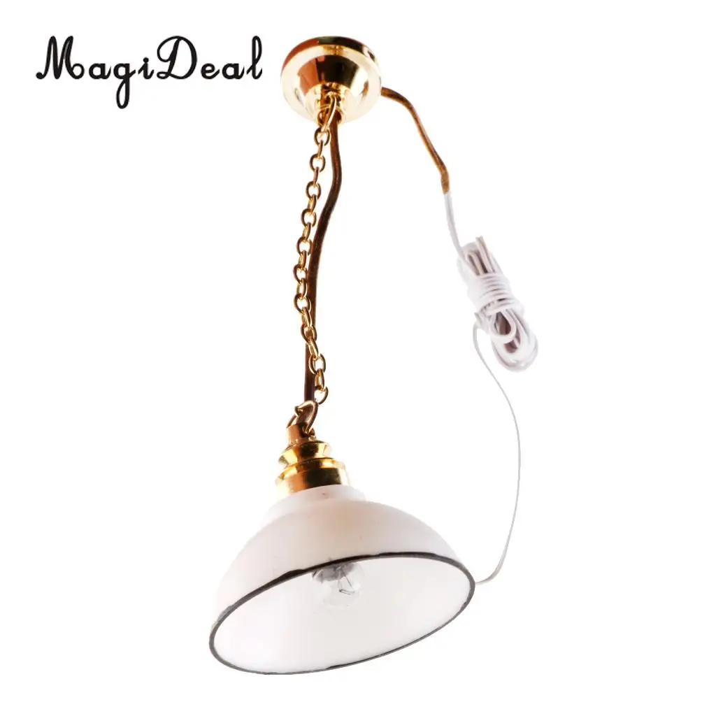MagiDeal 1Pc 1/12 Dollhouse Miniature Furniture 12V Ceiling Lamp Light for Bedroom Livingroom Bathroom Lovely Decor Golden Acce