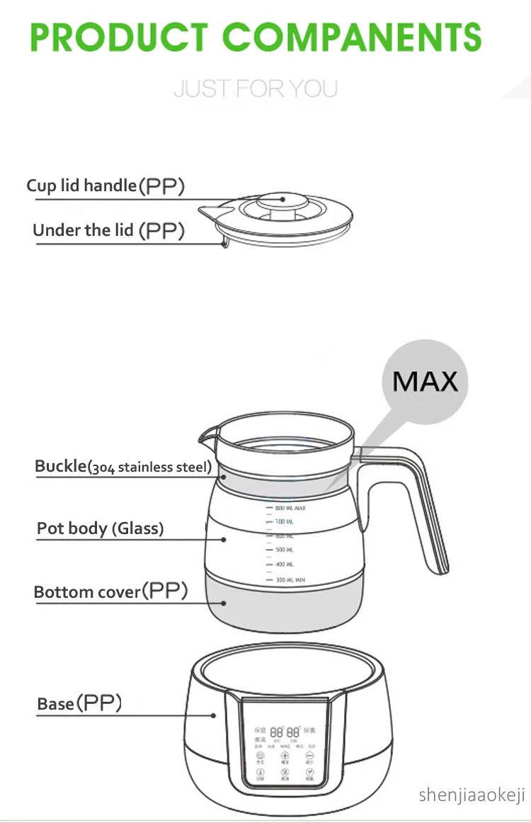 Термостат Электрический чайник Smart lcd панель сухое молоко для новорожденного Самогонный аппарат HL-0856 Электрический бойлер для воды 800 мл 220 В 800 Вт